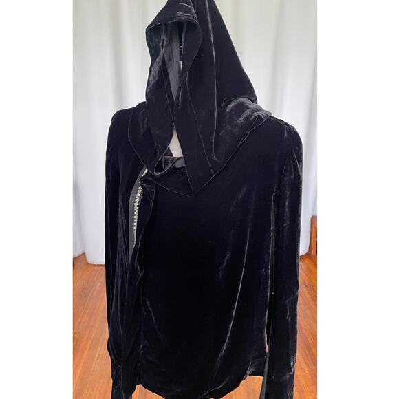 Rick Owens Black Velvet Hooded Biker Jacket Women's Size Medium Designer Luxury - Picture 5 of 14